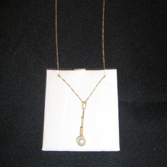 Ladies 10K Italian Gold Chain Necklace With Pearl Pendant NEW WITHOUT TAGS - Picture 2 of 5